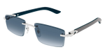 Cartier Sunglasses with blue gradient lenses and silver frame on a white background
